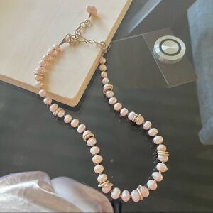 Antique brass Real pink pearl necklace